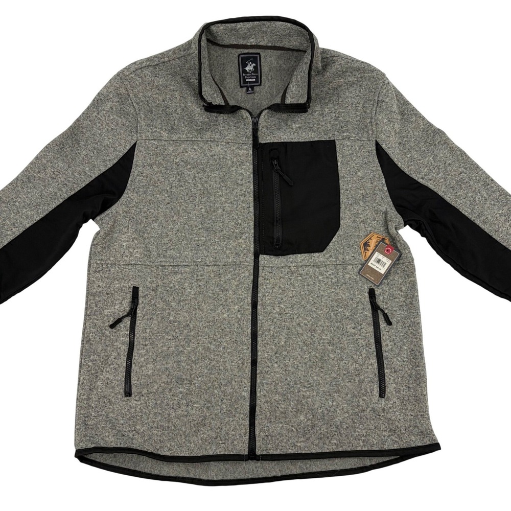 Beverly Hills Polo Club Jacket Fleece Full Zip Grey Outdoor Sweater Knit Warm XL
